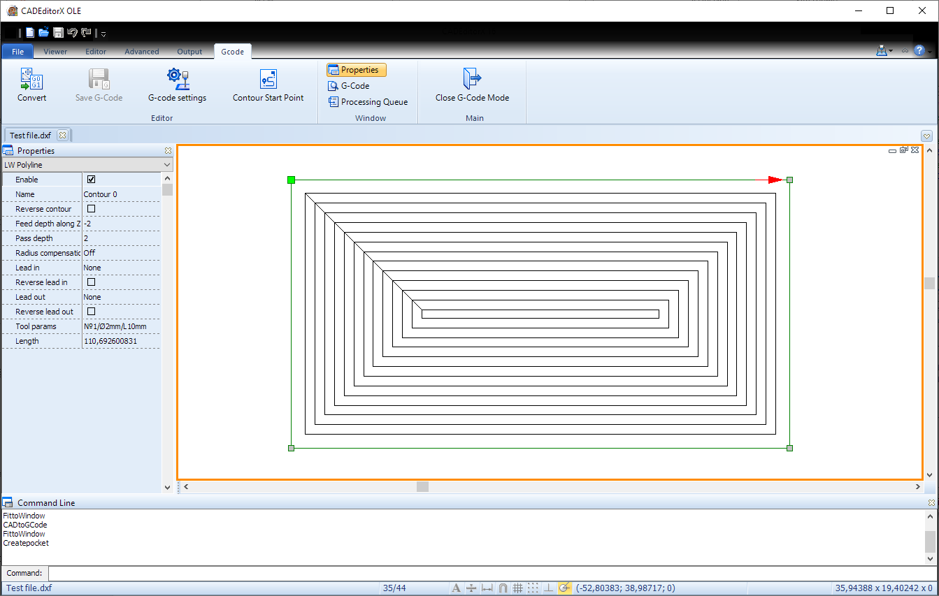 Creation of a pocket in CADEditorX 16
